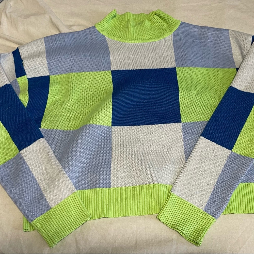 Color Block Sweater - Blue, Green, and White
